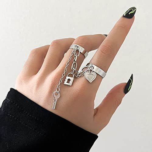 Gold-Toned Lock-Key Chain Rings Set
